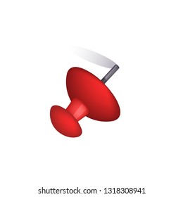 Red push pin upside down. Pointer, reminder, pinned. Can be used for topics like office, location, planning