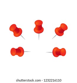 Red push pins. Pushpins with shadows for paper memo vector illustration