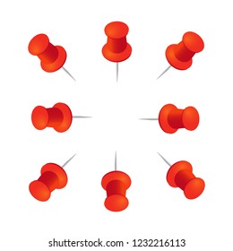 Red push pins. Pushpins with shadows for paper memo vector illustration