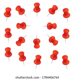 Alfileres rojos. Pushpins con sombras para ilustración vectorial de papel