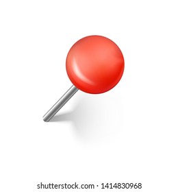 Red push pins with shadow. Realistic office push pin. Vector illustration