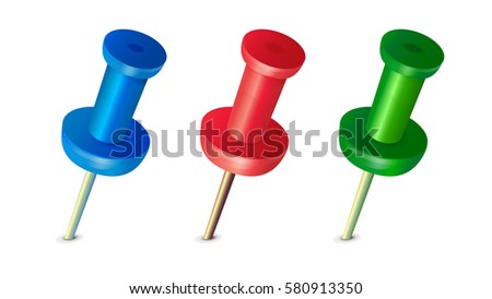 Red pushpin, blue pushpin, green pushpin, place pointer, office equipment