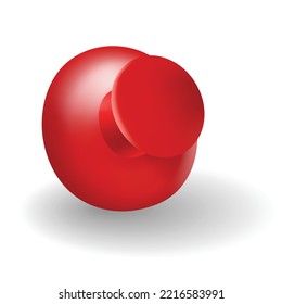 Red pushpin with shadow isolated on white. Fixation for note attach stickers. Stationery item, office paperwork equipment, secretary accessory