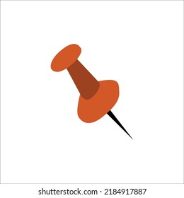 Red pushpin. Vector illustration isolated on white background.