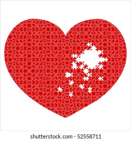 Red puzzle broken heart icon,  Isolated on white, vector 