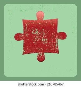 red puzzle flat icon with grunge textured ,vector design 