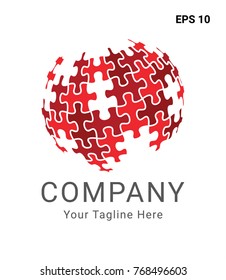 Red Puzzle Globe Logo