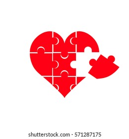 Red puzzle heart on a white background. vector illustration
