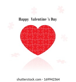 red puzzle heart shape on  background ,happy valentine 's day.vector illustration 