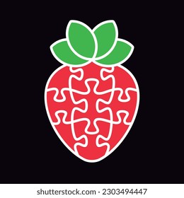Vector de concepto de fresa del rompecabezas rojo aislado sobre fondo negro.