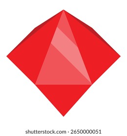 Pirámide roja con la luz que viene del interior, aislada en el fondo blanco