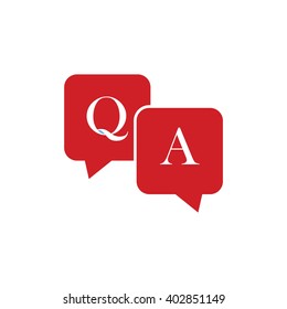 Red Q&A questions answers vector icon. Speech bubbles with question and answer