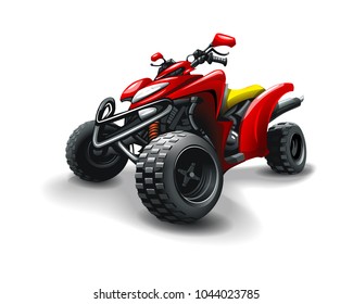 Red quad bike, on white background.