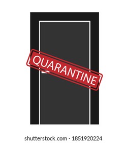 Ein roter Quarantänering, der an den Türen befestigt ist. Einzeln auf weißer Vektorgrafik