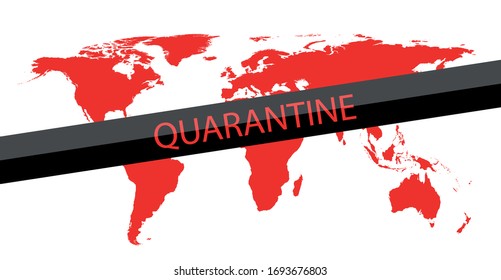 Red quarantine sign on black tape on red map background. Vector illustration of red countries shape.
.