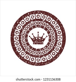 Red queen crown icon inside distress grunge style stamp