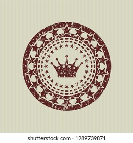 Red queen crown icon inside distress rubber stamp