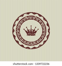 Red queen crown icon inside grunge style stamp