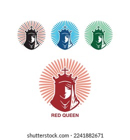 RED QUEEN SIMPLE LOGO, silhouette of women wearing crown vector illustrations