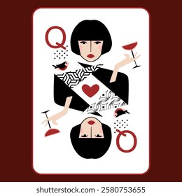 Red Queen with Wine – Modern Playing Card Illustration