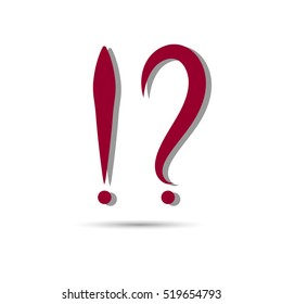 Red question and exclamation marks with shadow on a white background. Vector