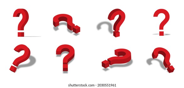 Red question mark 3d icon illustration with different views and angles