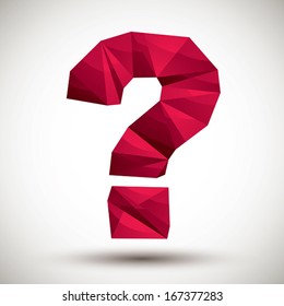 Red question mark geometric icon made in 3d modern style, best for use as symbol or design element for web or print layouts.