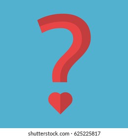 Red question mark with heart-shaped point isolated on blue background. Love, decision and help concept. Flat design. Vector illustration. EPS 8, no transparency