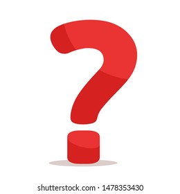 Red question mark with shadow. Question icon. What where When and why. Vector illustration, flat design, cartoon style. Isolated on white background.