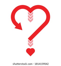 Red question mark symbol with heart sign shaped point isolated on white background. Love, relationship, decision and help concept. Flat icon design. EPS 10 Vector illustration