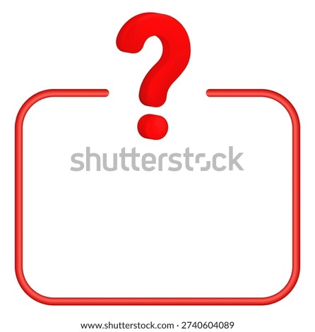 Red question mark within blank frame: uncertainty concept.