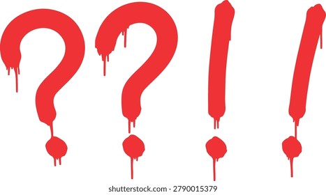 Red Question Marks and Exclamation Points Spray Painted on White Background