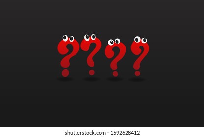 Red question signs with eyes, FAQ  help. problem solve  realistic vector illustration of ask question mark, 3d shapes.  