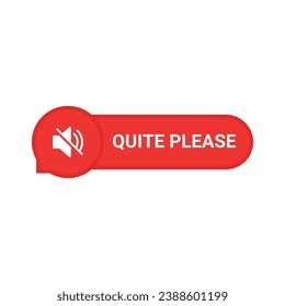 red quiet please bubble with speaker. flat simple style silent logotype graphic design element isolated on white background. concept of silence warning and mute button and sound off
