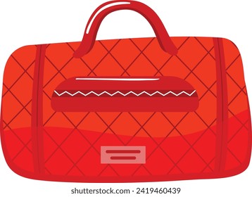 Red quilted travel bag with elegant design. Stylish luggage accessory for fashion-oriented travelers. Luxurious red handbag with diamond pattern, perfect for high-end fashion boutiques.