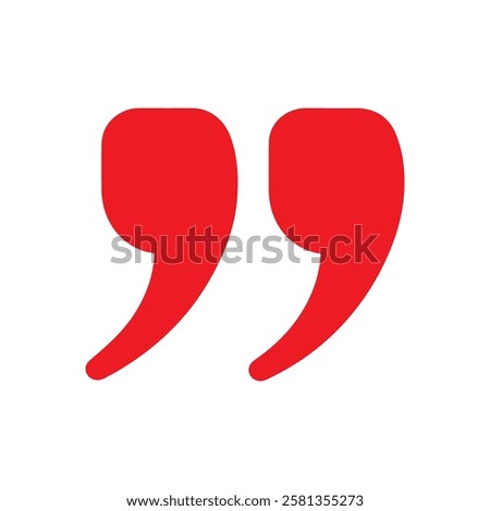 Red quote marks icon silhouette vector flat illustration design on white background.