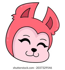roter Kaninchenkopf lächelnd freundlich, Vektorgrafik Karton Emoticon. Symbolzeichnung