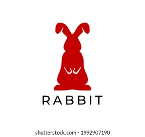 Red rabbit logo on white background. Vector illustration.