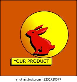 red rabbit on the  circle sunset vector logo