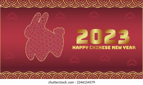 The red rabbit on cut paper in illustration style with isolated and  Chinese traditional background symbols and shapes