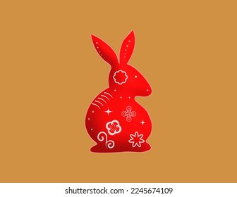 red rabbit on golden background Vector Illustrations and Symbols of the Year of the Zodiac.
