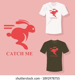 red rabbit running with text catch me T shirt clothing design