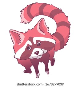 Red raccoon on white isolated backdrop. Curious mammal for invitation or gift card, scrapbooking, notebook sticker, bath tile. Phone case or cloth print. Cartoon style stock vector illustration