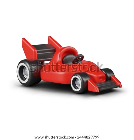 Red race car in 3D style. Transport for high speed driving, bolide. Bright monocoque