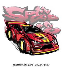 Red Race Car, car race drift car vector art print