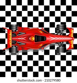 Red Race Car on Checkered Background