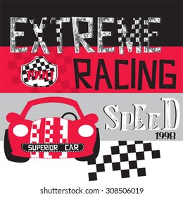 red race car, T-shirt design vector illustration