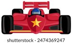 Red Racing Car with a Gold Star at the front in a simple flat design vector illustration