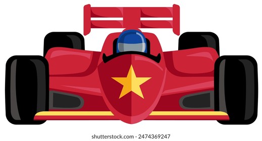 Red Racing Car with a Gold Star at the front in a simple flat design vector illustration