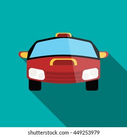 Red racing car icon in flat style on a turquoise background